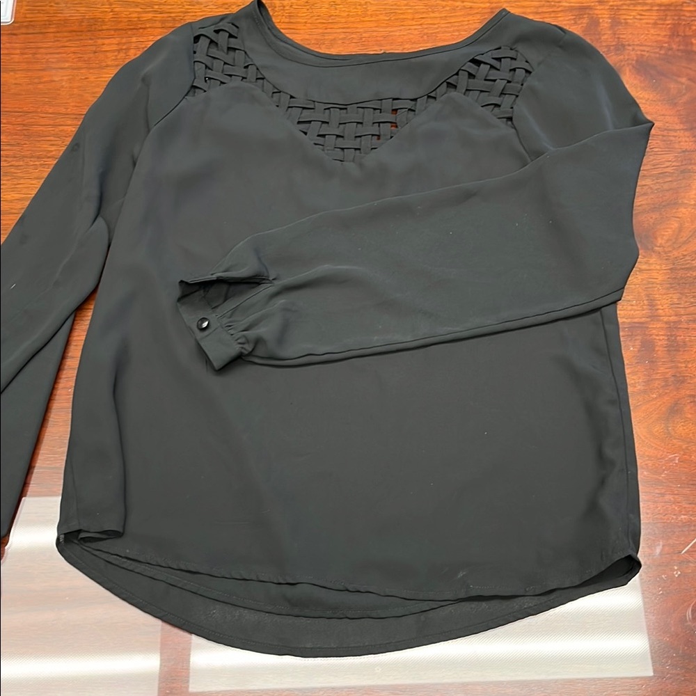 Elegant Black Women's Top with Lattice Detail